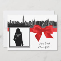 NYC Wide Skyline Etched BW Red Foto Abschluss