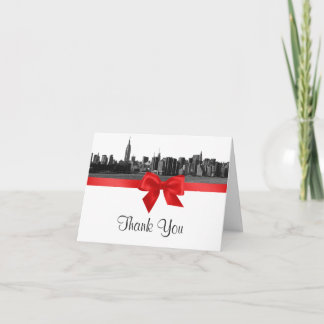 NYC Wide Skyline Etched BW Red H Vielen Dank Dankeskarte