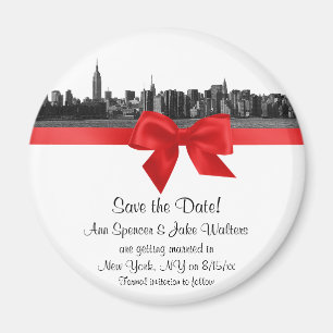 NYC Wide Skyline Etched BW Red Save the Date R Magnet