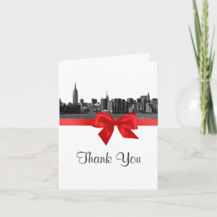 NYC Wide Skyline Etched BW Red Vielen Dank Dankeskarte