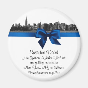 NYC Wide Skyline Etched BW Royal Blu Save the Date Magnet