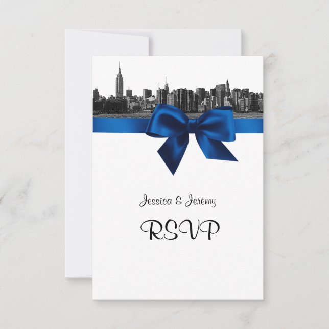 NYC Wide Skyline Etched BW Royal Blue UAWG #2 RSVP Karte (Vorderseite)