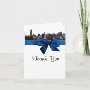 NYC Wide Skyline Etched BW Royal Blue Vielen Dank Dankeskarte