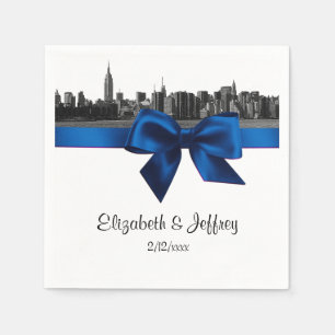 NYC Wide Skyline Etched BW Royal Blue Wedding Serviette