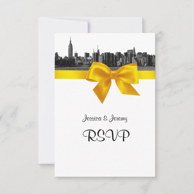 NYC Wide Skyline Etched BW Yellow UAWG #1 RSVP Karte (Vorderseite)