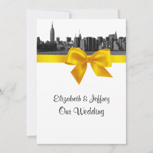 NYC Wide Skyline Etched BW Yellow Wedding Einladung