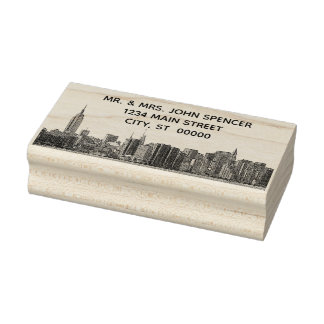 NYC Wide Skyline Etched Name Rücksendeadresse Gummistempel