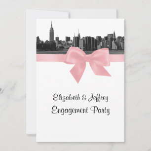 NYC Wide Skyline Etted BW Pink Engagement Party Einladung