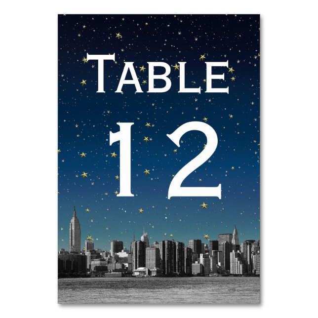 NYC Wide Skyline Gradient Blue Starry DIY BG Tischnummer (Vorderseite)