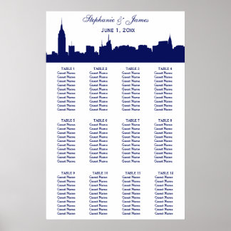 NYC Wide Skyline Silhouette DIY BG Blue Poster