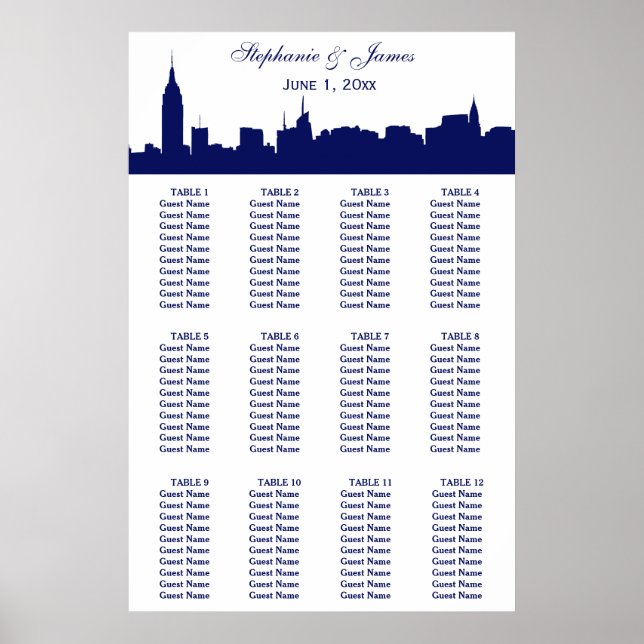 NYC Wide Skyline Silhouette DIY BG Blue Poster (Vorne)