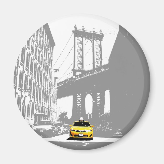 Nyc Yellow Taxi Brooklyn Bridge New York City Magnet (Vorne)