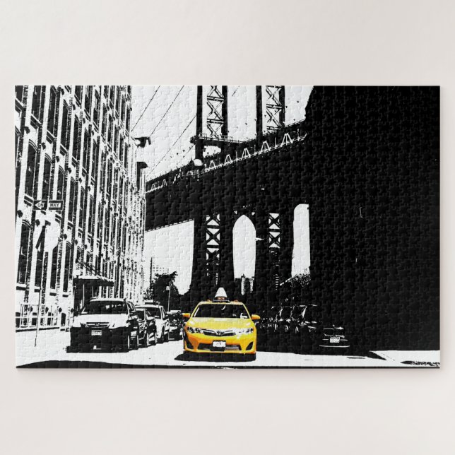 Nyc Yellow Taxi Brooklyn Bridge New York City Puzzle (Horizontal)