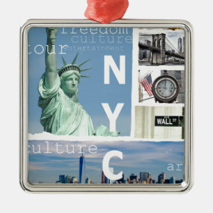 Nyc Yellow Taxi Manhattan Brooklyn Bridge Ornament Aus Metall
