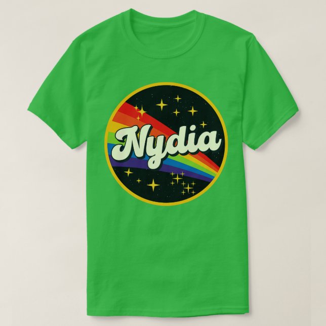 Nydia Rainbow in Space Vintag Style T-Shirt (Design vorne)