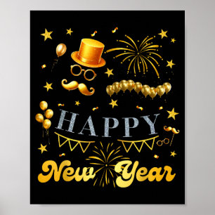 Nye Party Crew Ballon Feuerwerk Familienzusammenku Poster