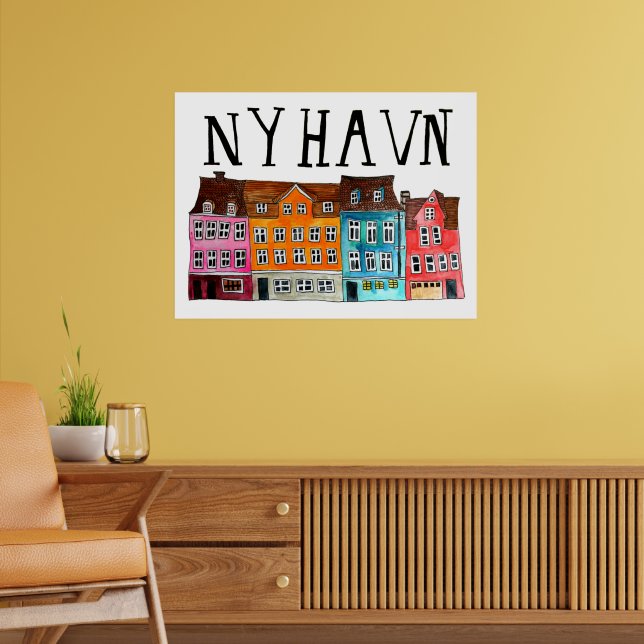NYHAVN Copenhagen Watercolor Art Travel Poster (Wohnzimmer 2)