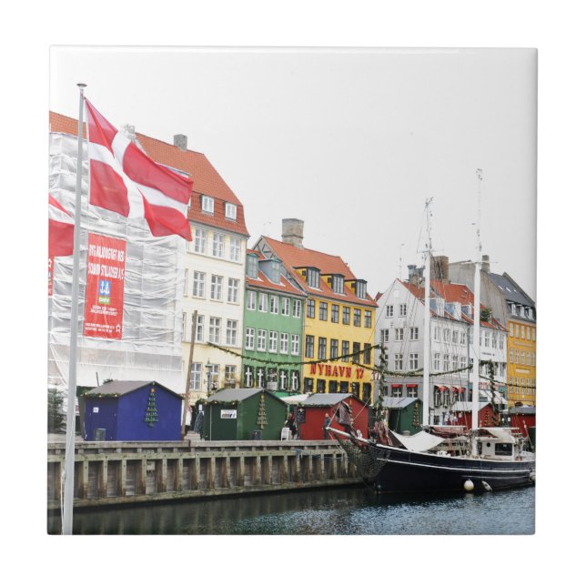 Nyhavn Kanal in Kopenhagen, Danmark Fliese (Vorderseite)