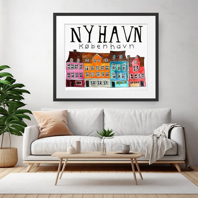 NYHAVN Kobenhavn Kunst, Dichtung und Musik Poster (NYHAVN Kobenhavn Copenhagen Denmark Watercolor Wall Art Travel Poster)
