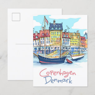 Nyhavn Kopenhagen Dänemark Illustration Reise Postkarte