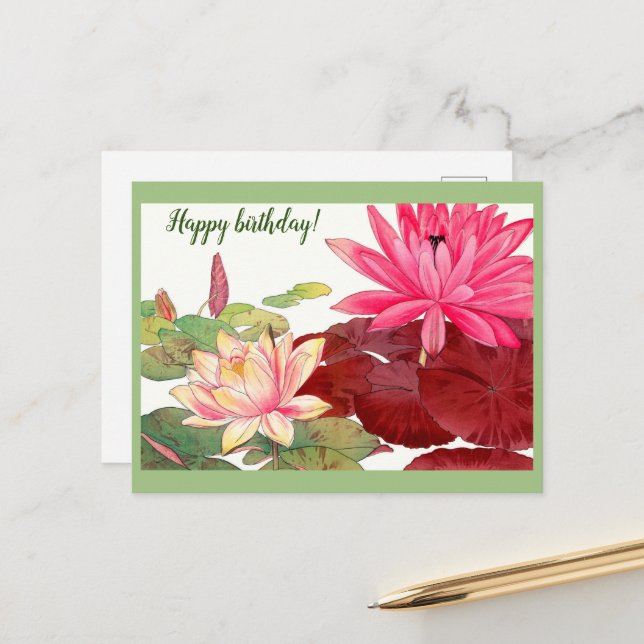 Nymphaea lotus, rosa und weiße Wasserlilien Postkarte (Vorderseite/Rückseite Beispiel)