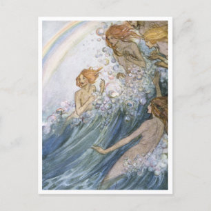 Nymphen tanzen in den Wellen Vintage-Illustration Postkarte