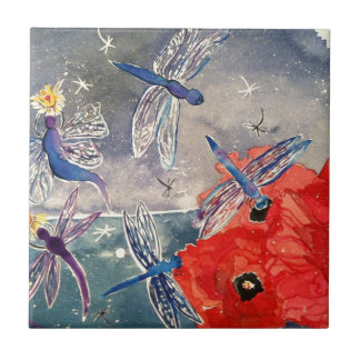 Nymphen und Libellen-Aquarell-Malerei Fliese