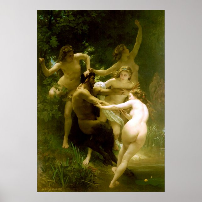 Nymphen und Satyr von William Adolphe Bouguereau Poster (Vorne)
