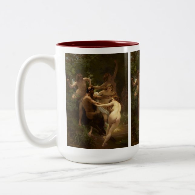 Nymphen und Satyr von William-Adolphe Bouguereau Zweifarbige Tasse (Links)