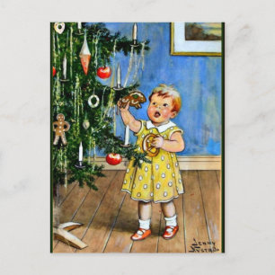 Nystrom - Mädchen am Weihnachtsbaum, vintage Postkarte