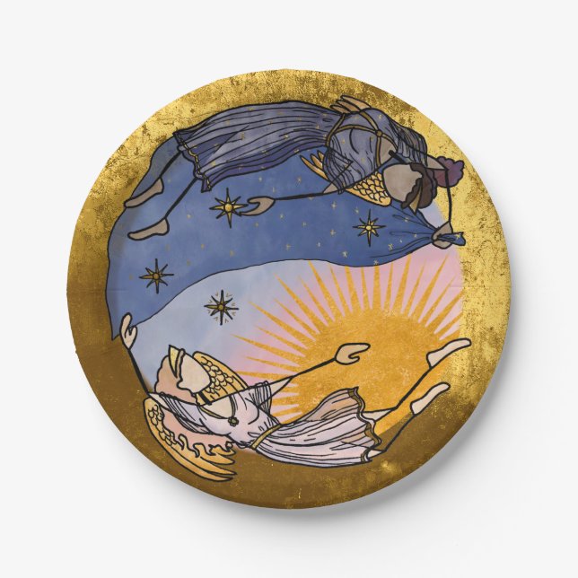 Nyx und Hespera (Nacht und Tag) Urlaub Pappteller (Vorderseite)