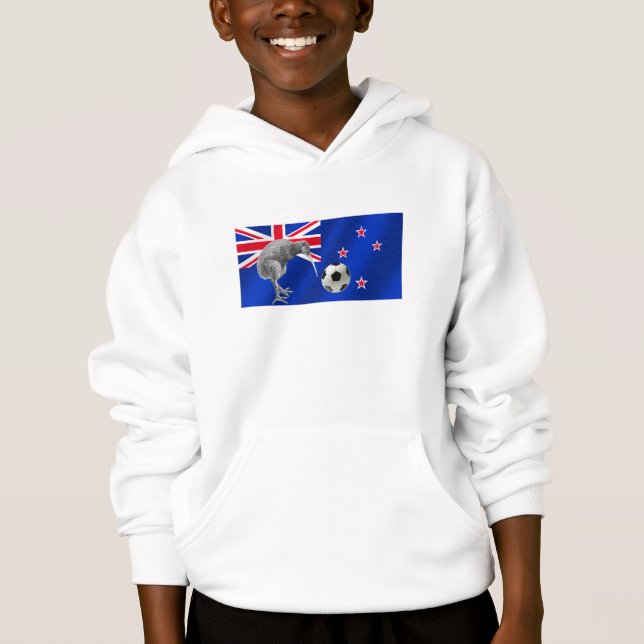 NZ alle Weiß Kiwifußball-Fußballfangeschenke Hoodie (Vorderseite)
