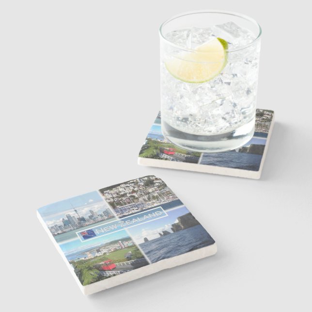 NZ Auckland Skyline - Wellington panorama - Steinuntersetzer (Seitenansicht)