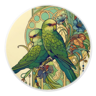 NZ Birds Kakariki Art Nouveau Knopf Keramikknauf