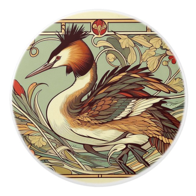 NZ Birds puteketeke art nouveau knopf Keramikknauf (Vorderseite)