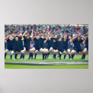 NZ Haka All Blacks Ghosted Watercolor Poster