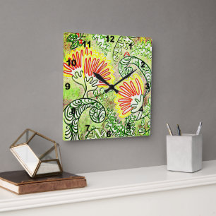 NZ LINE ART Weihnachten Blume Quadratische Wanduhr