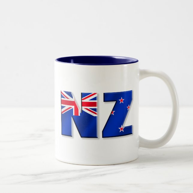 NZ Logoflagge von Neuseeland Zweifarbige Tasse (Rechts)