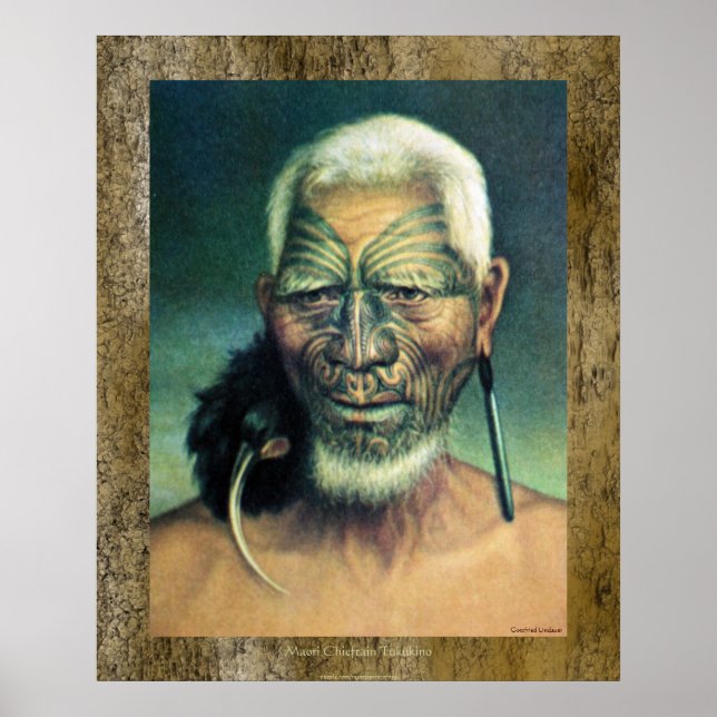 NZ Maori Chieftain Tukukino von Gottfried Lindauer Poster (Vorne)