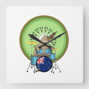 NZ Music Kiwi drumming Quadratische Wanduhr