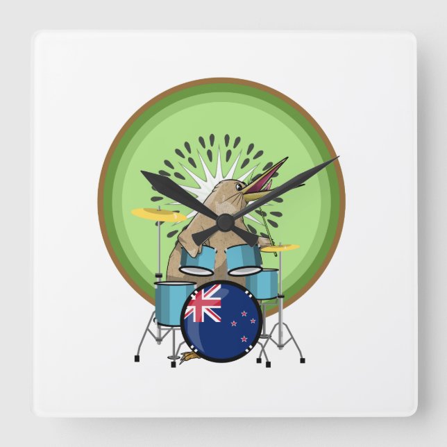 NZ Music Kiwi drumming Quadratische Wanduhr (Vorderseite)