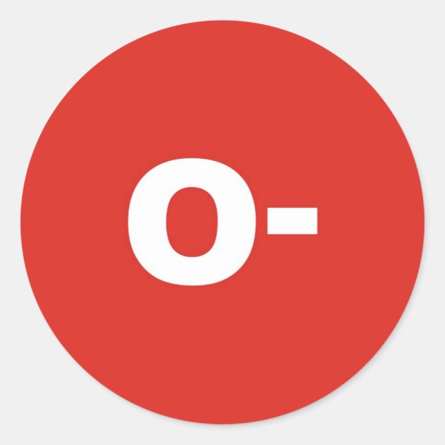 O- Bluttyp/Gruppe Rh (Rhesus) Negativ Runder Aufkleber (Vorderseite)