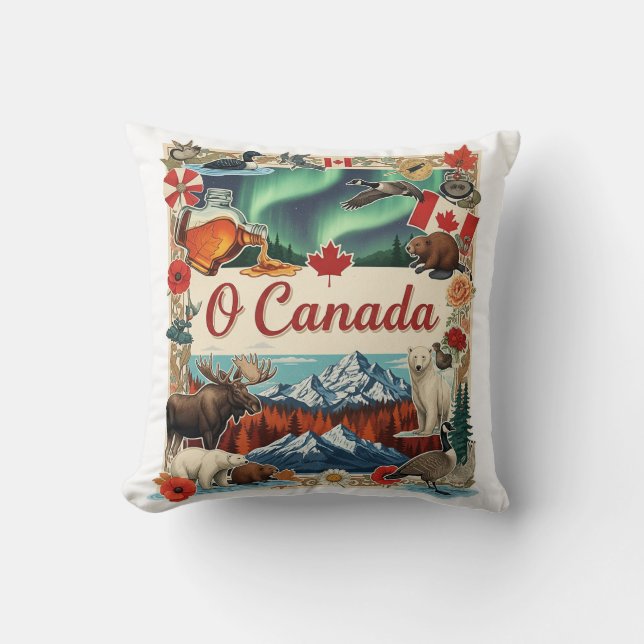 O Canada Collage – Vintage Patriotic T-Shirt Kissen (Vorderseite)