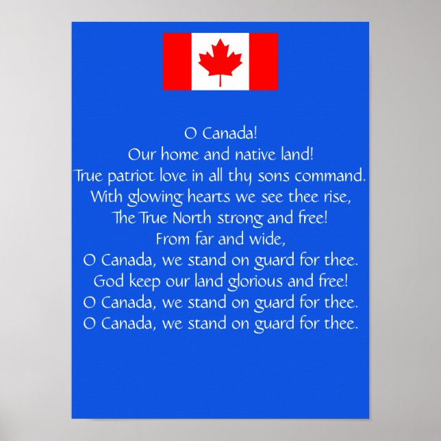 O Canada National Anthem Poster (Vorne)
