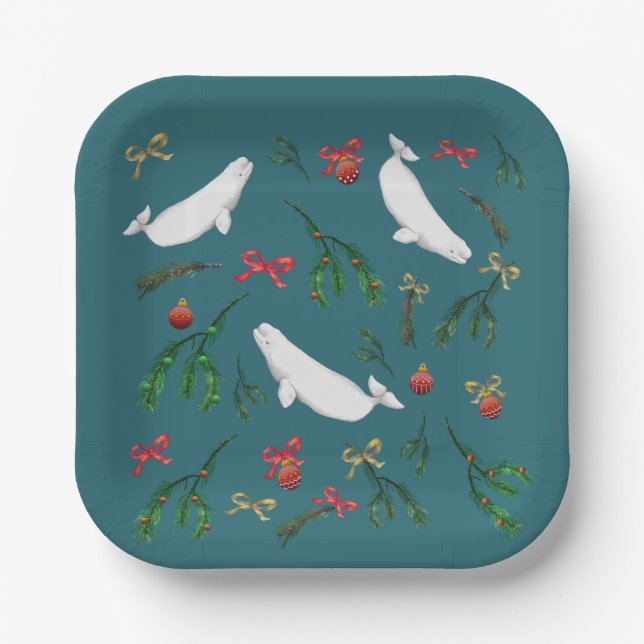 O Christmas Beluga Whale Illustration Holiday Pappteller (Vorderseite)
