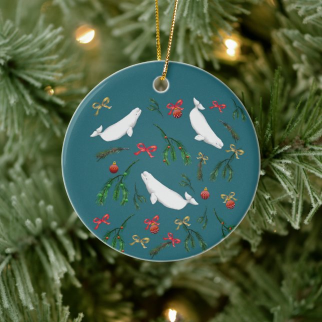 O Christmas Beluga Whale Illustration Muster Keramik Ornament (Baum)
