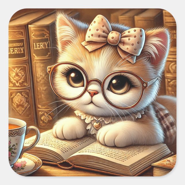 "O Encanto Felino: Guardiões de Mistérios e Carinh Quadratischer Aufkleber (Vorderseite)