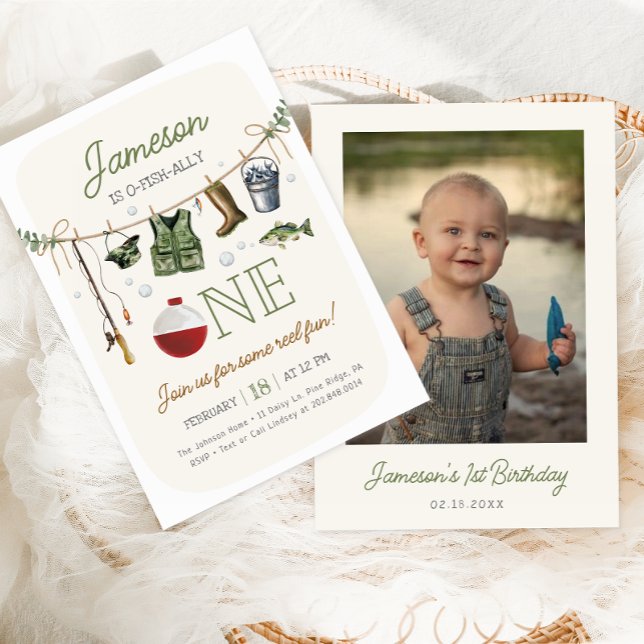 O-Fisch-alleinfischen 1. Geburtstags-Foto Einladung (Von Creator hochgeladen)
