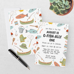 O-Fisch-ally Eins Fischen Kinder 1. Geburtstag Einladung