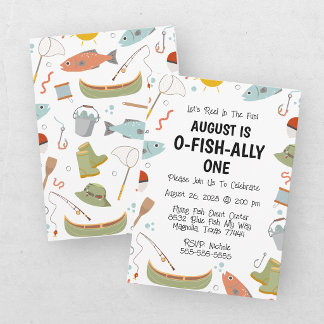O-Fisch-ally Eins Fischen Kinder 1. Geburtstag Einladung